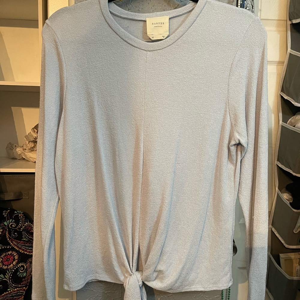 Baby blue long sleeve tie shirt